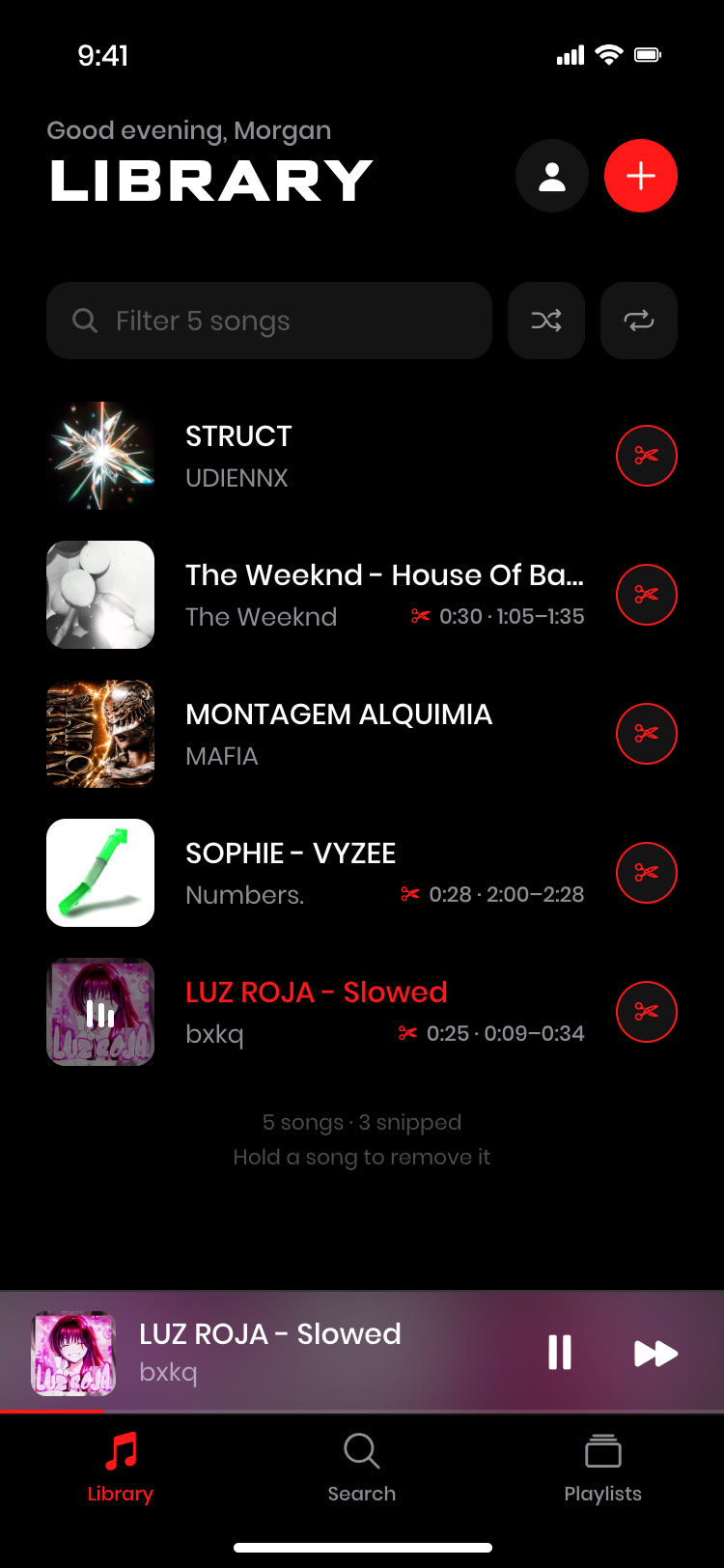 The Cherry music player library with snipped songs
